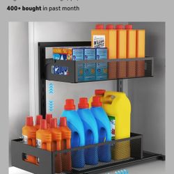 Under Sink Organizer Pull Out Cabinet Organizer Adjustable Height 2 Tier with Sliding Drawers Kitchen Bathroom Organizer and Storage(1pc)