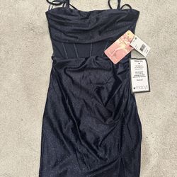 navy blue shimmer corset bodycon dress  size SMALL