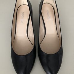 NINE WEST BLACK LEATHER WEDGE ROUND-TOE SHOES HEELS SZ 8.5 M EXCELLENT CONDITION