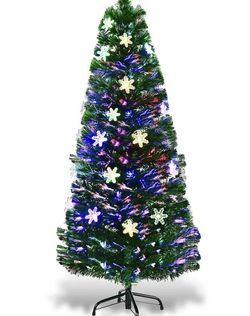 5 ft. Pre-Lit Fiber Optic Artificial Christmas Tree with Multi-Color Lights Snowflakes