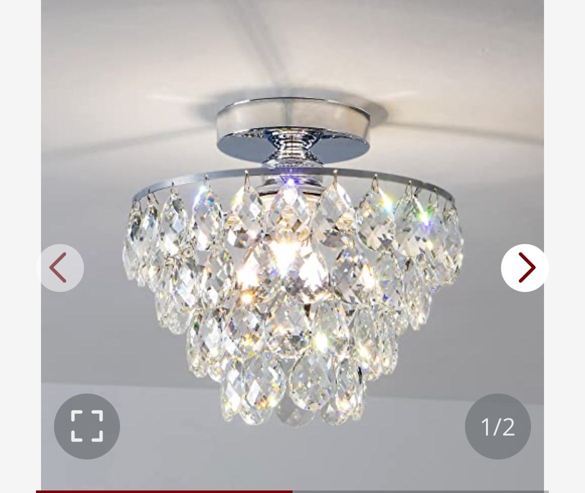 Small Crystal Chrome Semi Flush Ceiling Light