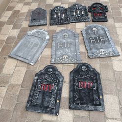 9 Assorted Indoor/outdoor Tombstone Halloween Yard Decor 