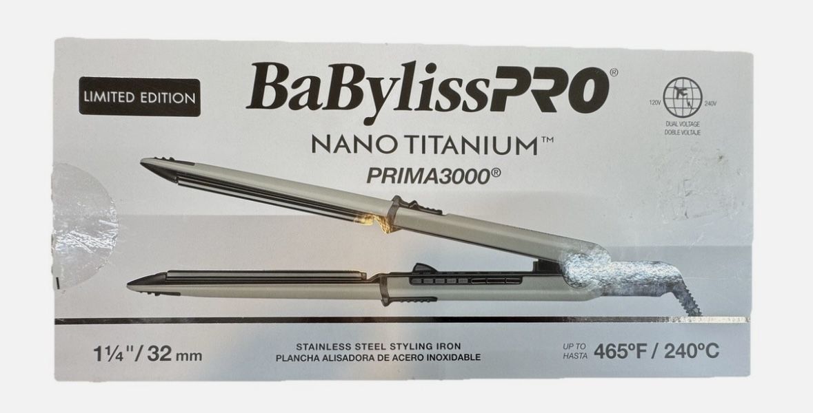 BaByliss Pro Nano Titanium Prima 3000 Stainless Steel Styling Iron 1.25 NEW!