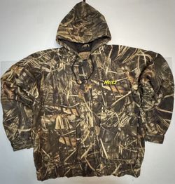 Pre Owned Good  Advantage Max 4 HD Swingster Workwear Hunting Camo Hooded Jacket  Hertz Rental Embroidered  Full Zip & Button Diamond Quilted Lining O
