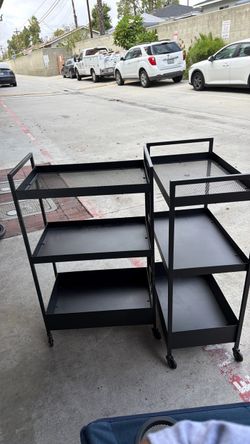 Black Metal 3-Tier Rolling Cart (Set of 2)