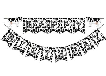 Cow Print Happy Birthday, Banner
