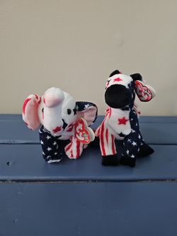 RIGHTY and LEFTY TY BEANIE BABIES-RARE-RETIRED MINT JULY 4th 2000 ERRORS NEW