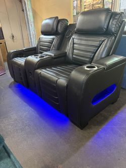 Dual Power Reclining Gaming or Movie Room Loveseat With Built in Bluetooth Speakers and LED Lighting 