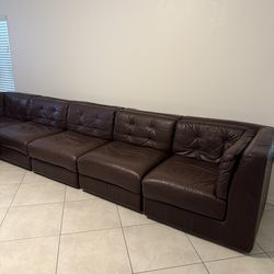 Large Brown Genuine Leather Sectional Sofa w/ Ottoman – Modern & Comfortable