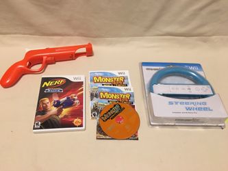 Lot NINTENDO Wii MONSTER TRUCK CAR - NERF SHOOTING GAME + GUN & WHEEL