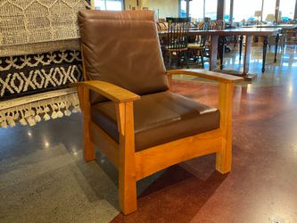 Stickley Style Adjustable Angle Leather Cushion Armchair