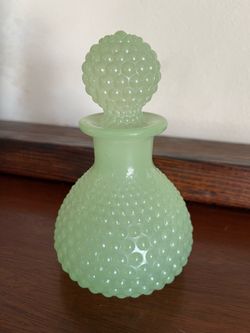 Vintage 1940s Fenton Milk Glass Hobnail (raised dots) Perfume Bottle, Light Green