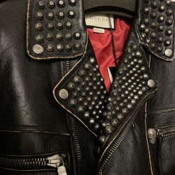 Size Medium Gucci Mens Leather Biker Jacket Coat