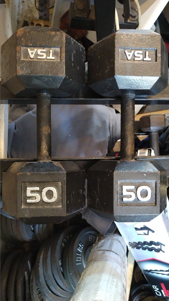 PAIR OF 50 POUND DUMBBELLS