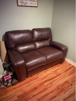 Dark Brown Leather Couch (2 seat) w/Powered Leg & Head Rest