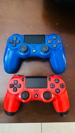2 Working PS4 DualShock 4 Controllers – Red & Blue