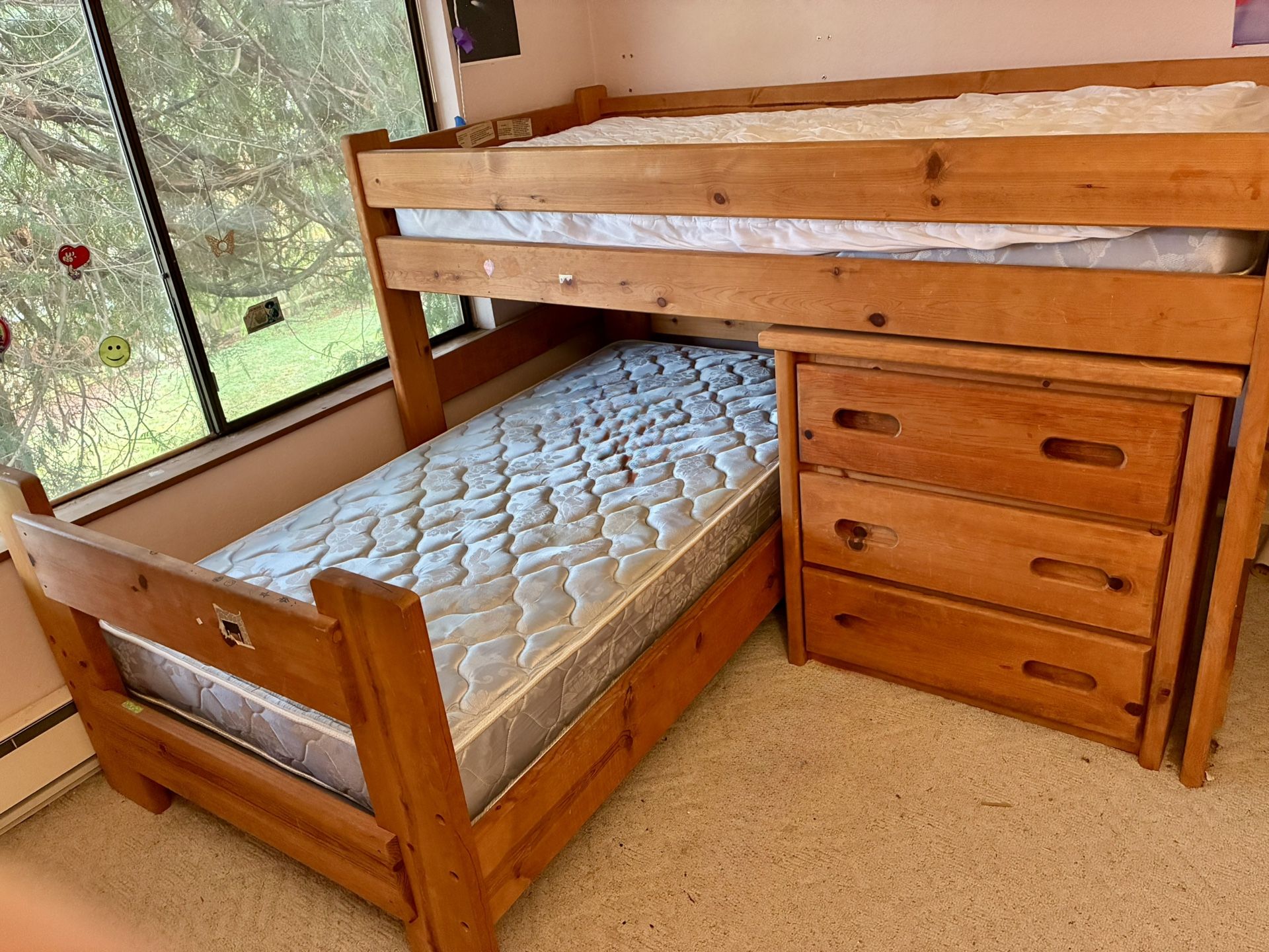 Bunk Beds W Dresser, Solid Wood, Pine?