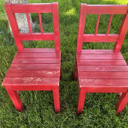 Pair of Red Wood Children’s Chairs  Wooden Toddler Chair Kid’s