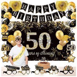 50th Birthday Party Decor Set Gold Black