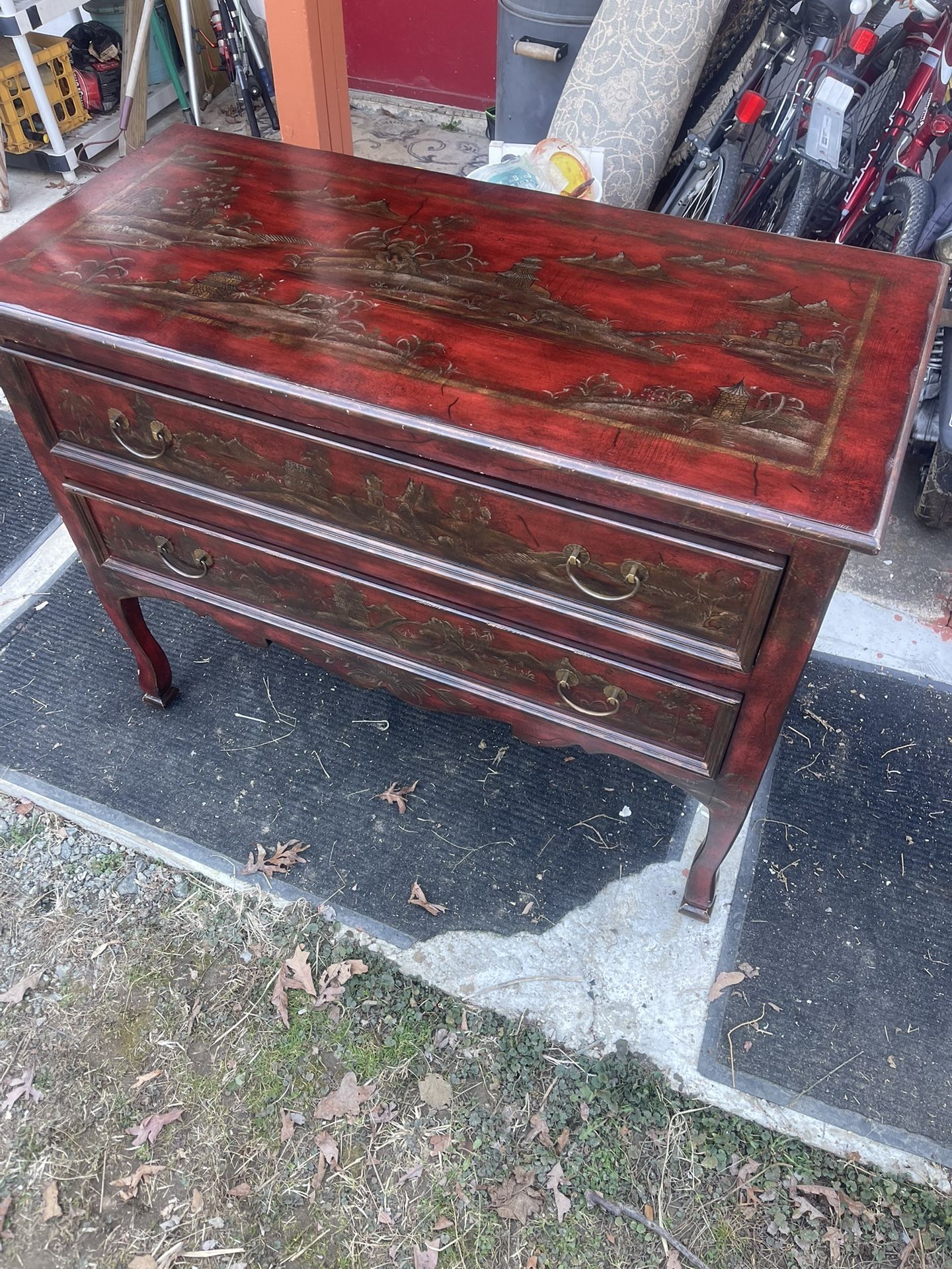 Vintage, Asian painted double drawer chest.