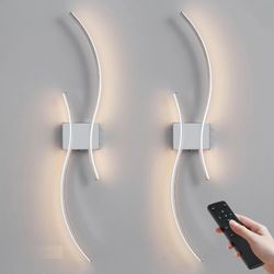 Pair Chrome LED Wall Sconces - Rechargeable Cordless w/ Remote