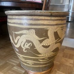 Large Chinese Black Egg Art Dragon Pottery