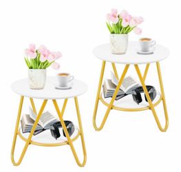 SIDE TABLE new in box COLOR: ROSE GOLD AND WHITE H16.5” x16” W  Set Off 2 $30