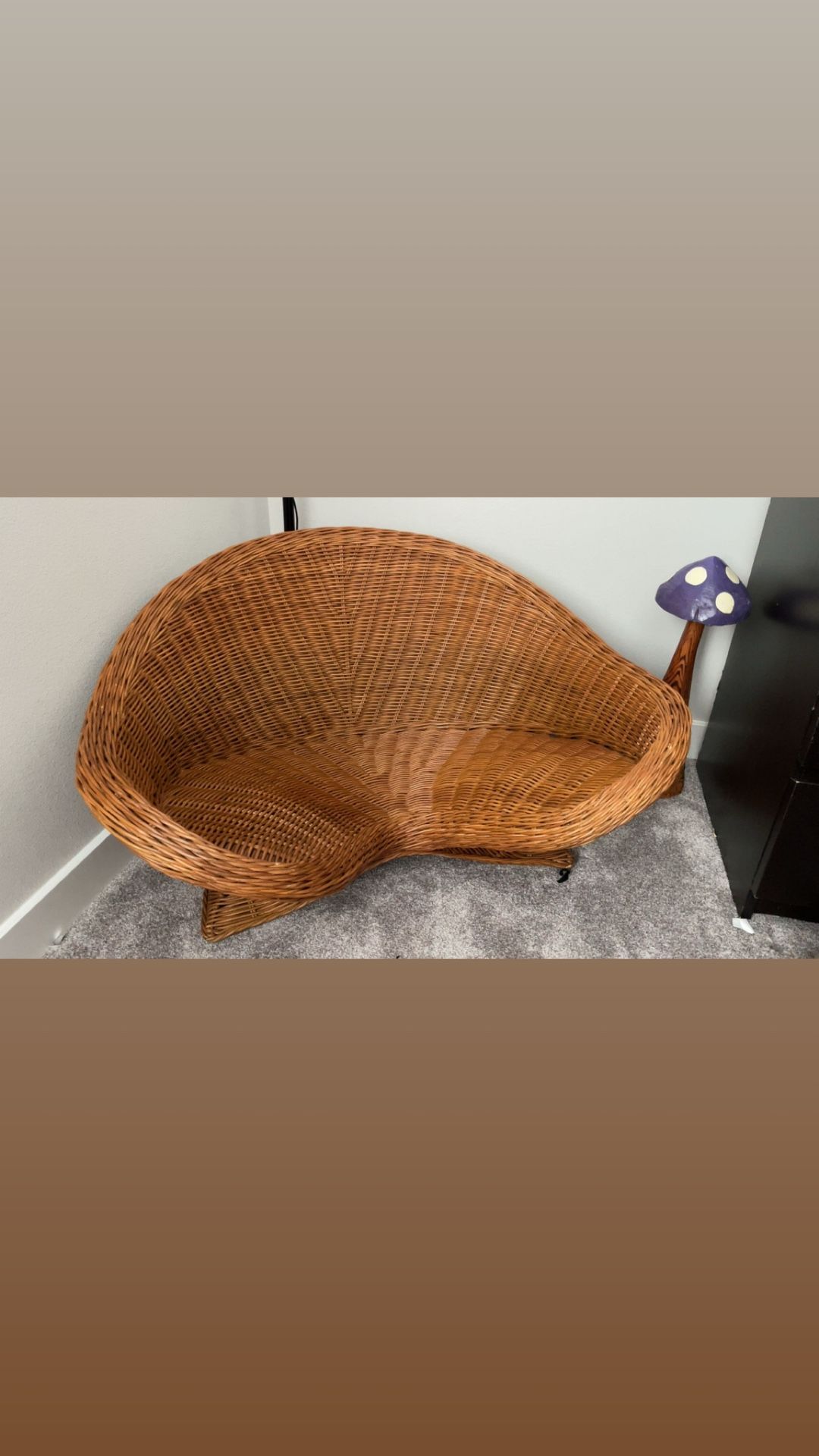 Vintage Asymmetrical Wicker Loveseat/Lounge Chair