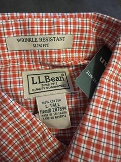 NEW With Tags- L.L. Bean Wrinkle Resistant Slim Fit Large Dash Tall, Red Patterned, Wrinkle Resistant Cotton, Long Sleeve Shirt