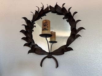 Vintage Global Views Iron Wreath Mirror W/ Candle Holder