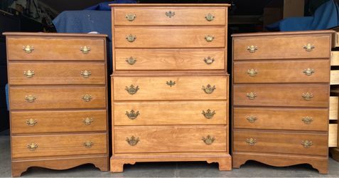 Vintage Set of Solid Maple Dressers /  Chests of Drawers
