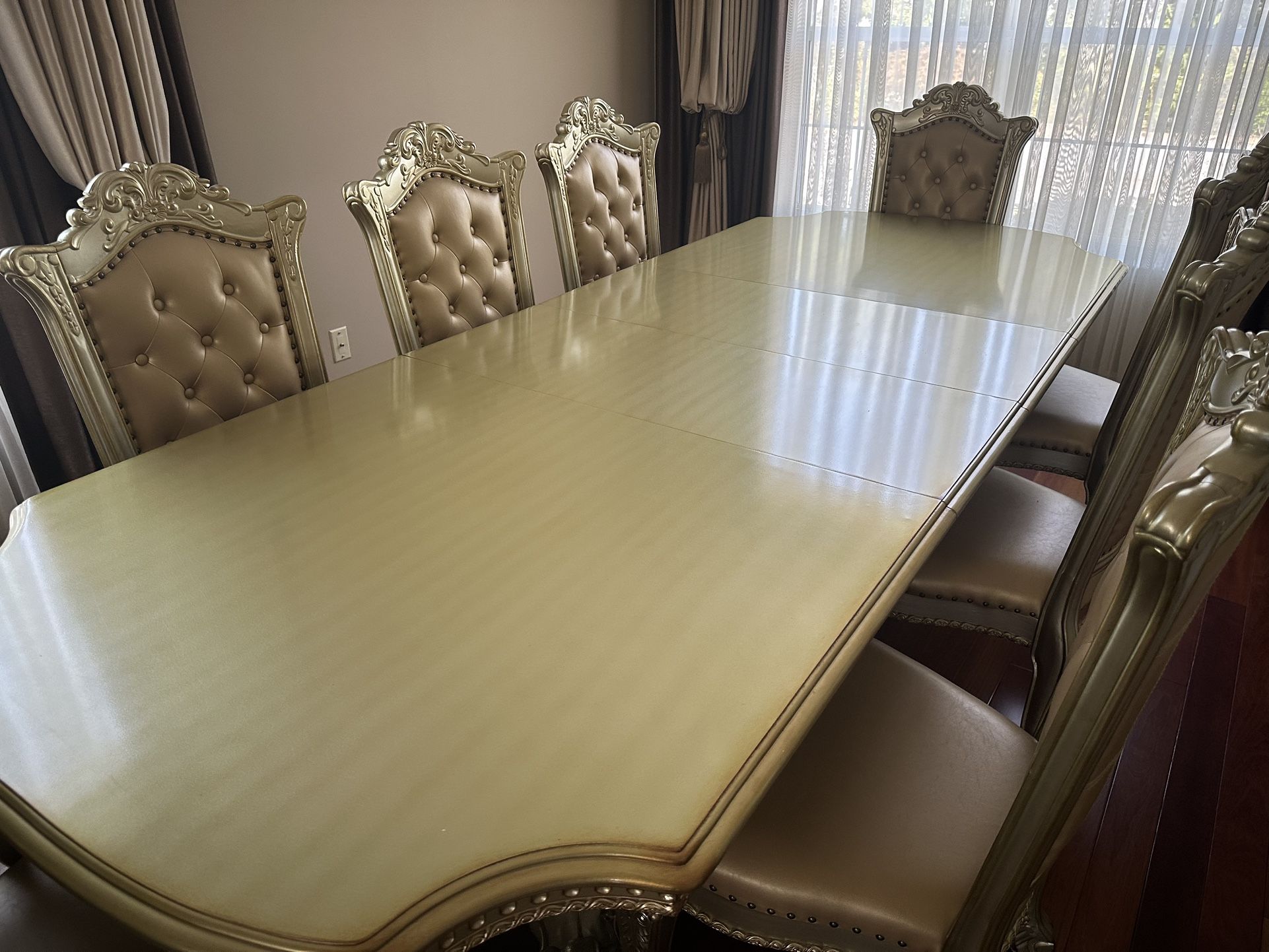 Dining Table, 8 Chairs In which Two Are Arm Chairs