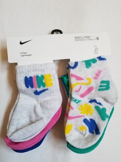 NIKE Primary Play Socks Baby GIRL Newborn Ankle Lightweight X-6 Size 6-12 Mon