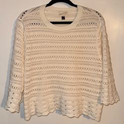 L Cream/Beige Knit Top, Cotton, Universal Thread