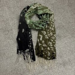 100% wool Camo Print Scarf with Fringe Ends
