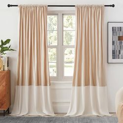 2 Panels Velvet Curtains 90 inches Long Champagne Ivory