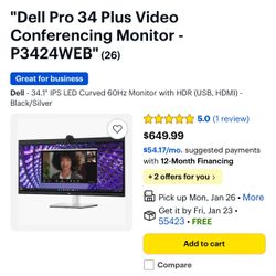 Dell Pro 34 Plus Video Conferencing Monitor - P3424WEB