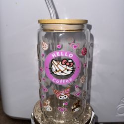 16oz Glass Hello kitty Cup