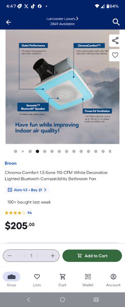 Broan spk110rgbl bathroom fan with speaker and light