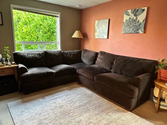 Brown velvet sectional couch