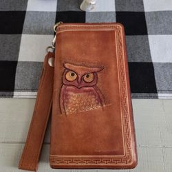 Pure Leather Owl Wristlet Wallet 