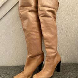 Calvin Klein Tall Leather Boots Light Brown Tan
