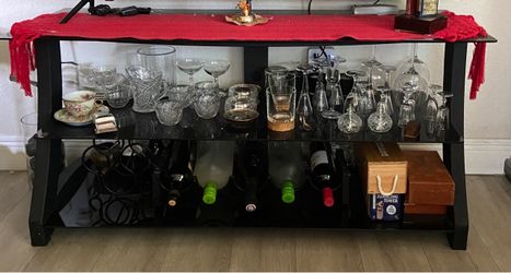 Modern Black Glass Console Table / Mesa consola moderna negra con entrepaños de vidrio