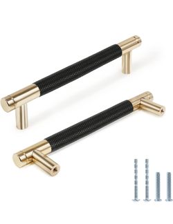 Knurled Cabinet Pulls 24 Pack, 6 Inch Long Cabinet Handles Metal Door Pulls, Kitchen Drawer Pull Knurled Dresser Handles - 5" Hole to Hole, Black & Go