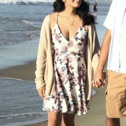 Iris White Pink Floral Flowy Lace Open Back A-line Mini Dress