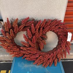 Set of two holiday wreaths Pom Palm red, and sparkly