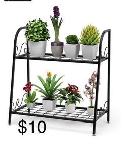 SolaceHue 2 Tier Metal Plant Stand, Indoor Outdoor Plant Shelf, Flower Rack Display Shelf, Flower Pots Holder with Adjustable Feet for Garden, Balcony
