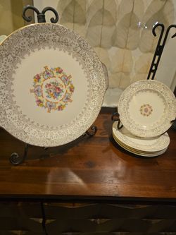 Vintage 22kt Gold Vanity Fair Plates + Platter Set
