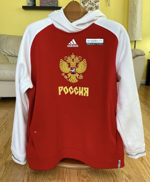 Team Russia World Cup Hockey 2016 Adidas Premier Red Hoodie Sweatshirt Size 2XL