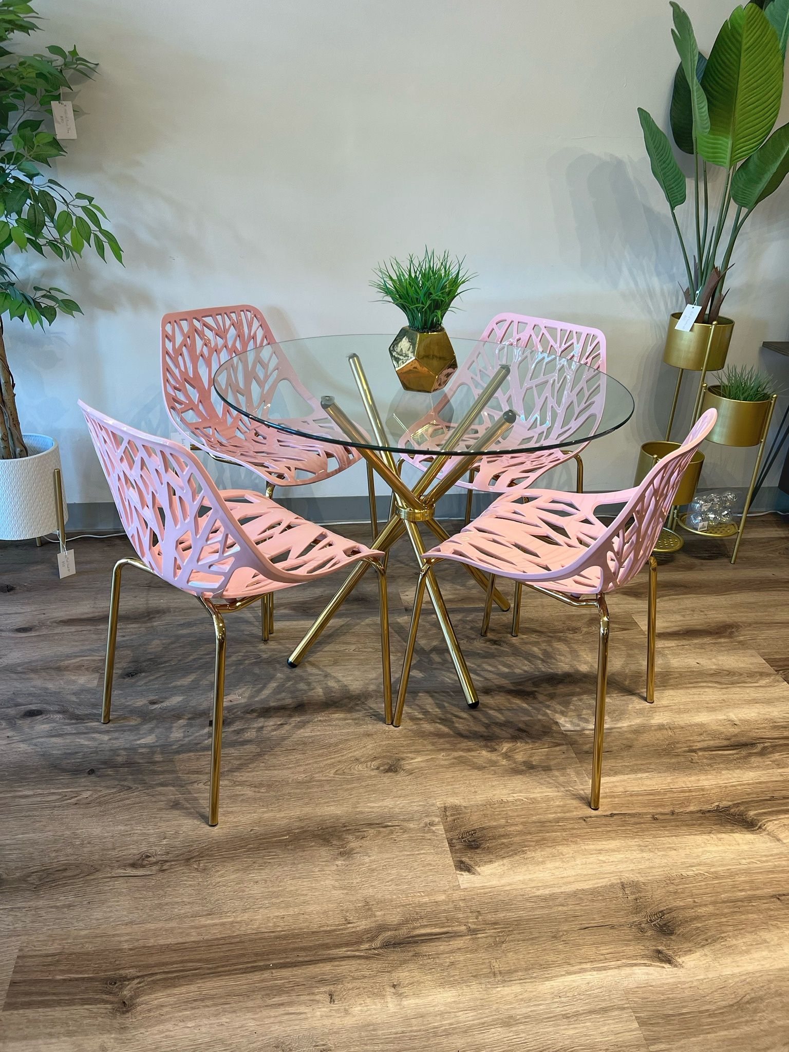Pink Gold Modern Glass Dining Set